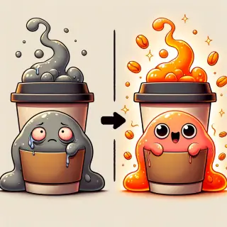 Before & After Coffee — a wellness humor illustration